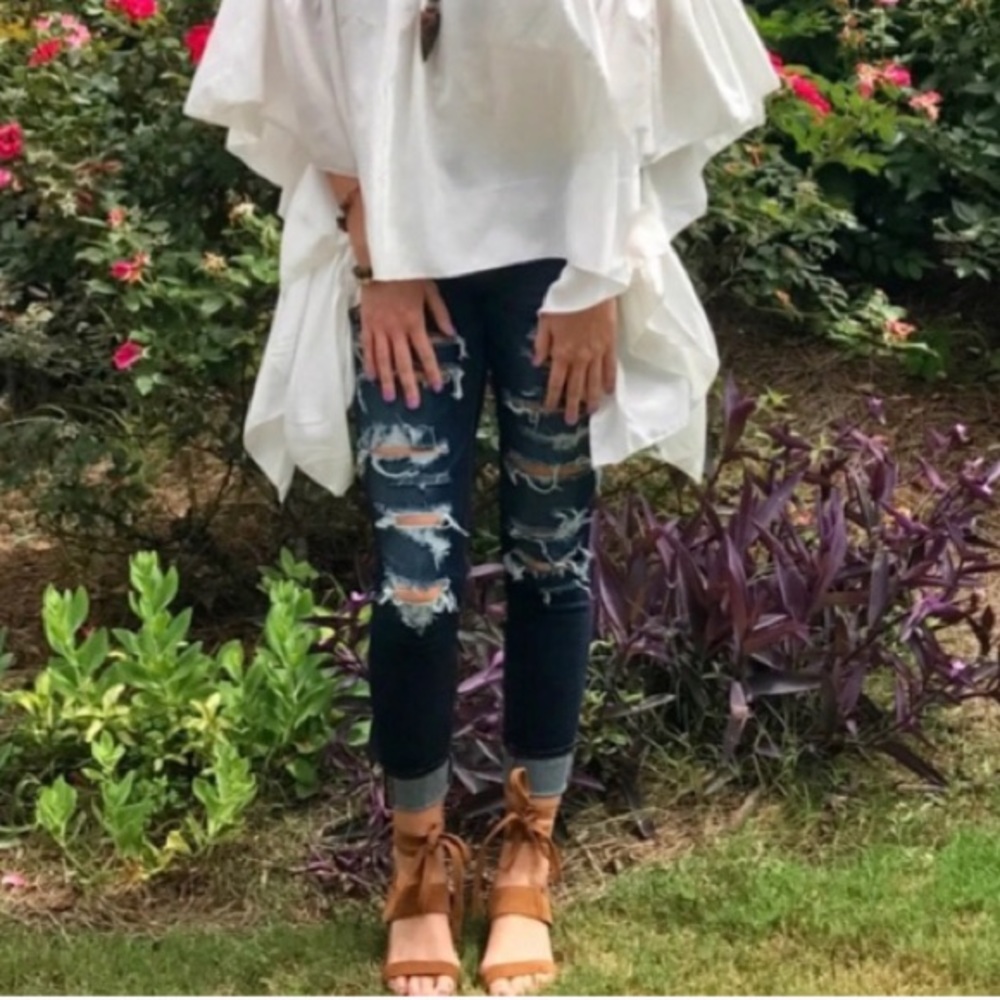 American eagle dark wash ripped skinny jeans